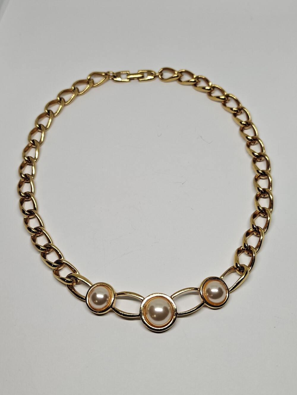 Stunning Napier Collar Gold Plated Chain Necklace With Glass Pearls EUC